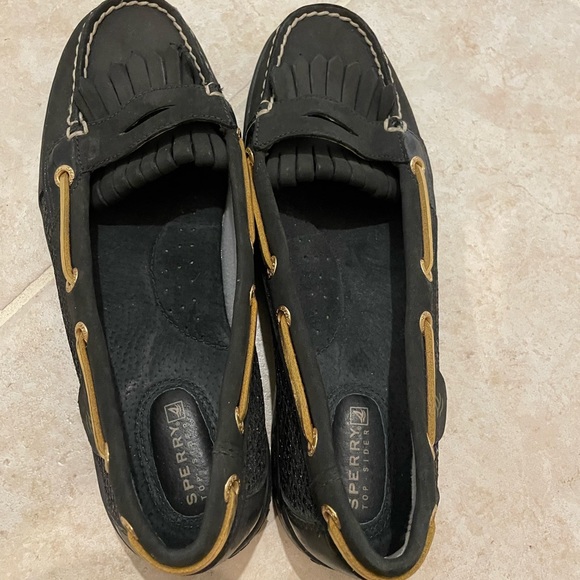 Black Patent Leather Faux Alligator Sperry Loafers - Picture 1 of 4